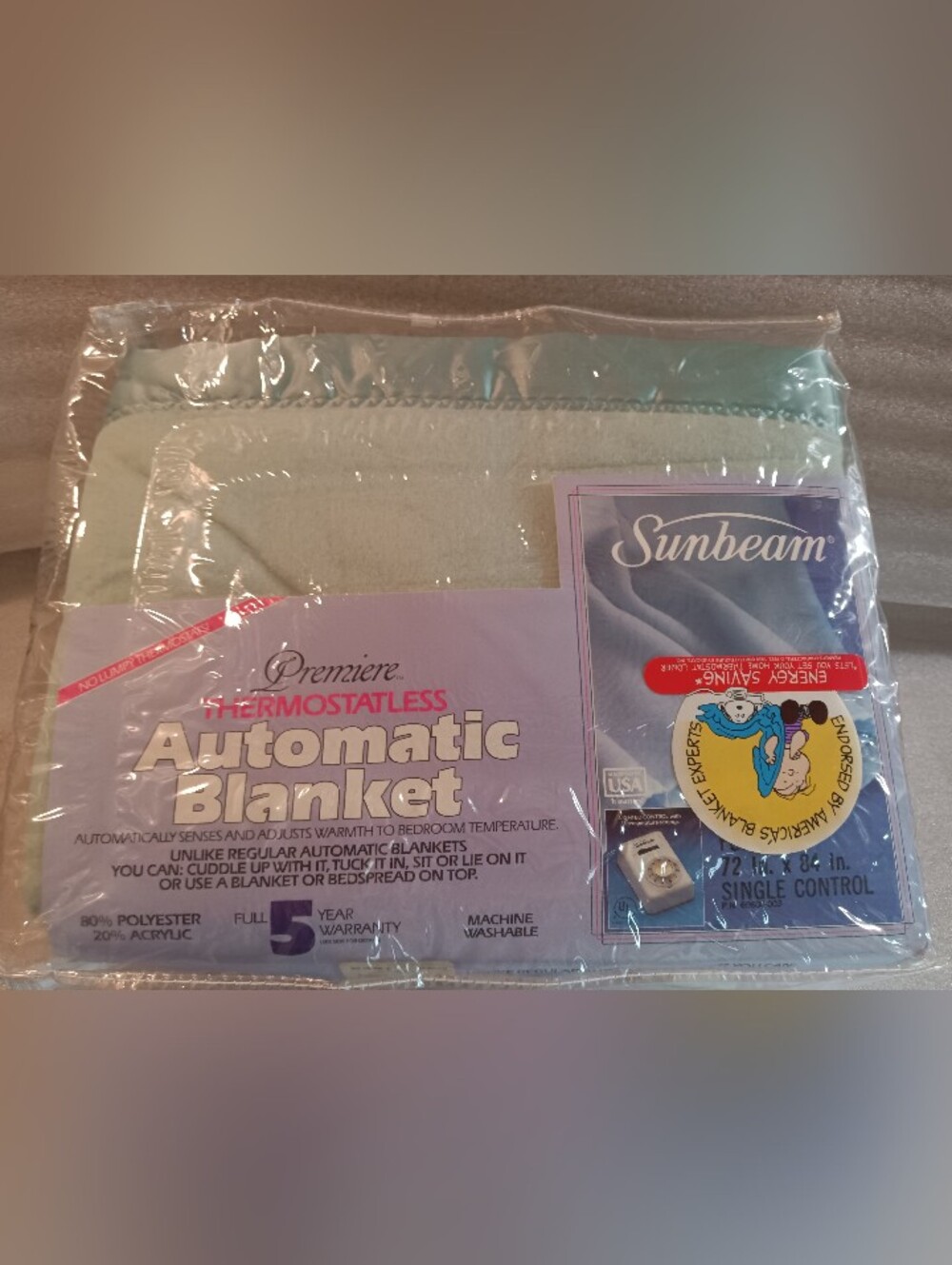 Vintage Sunbeam Electric Premiere Satin Trim Automatic Blanket Full NEW